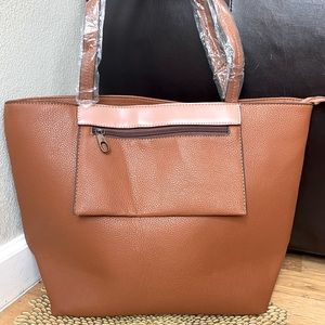 Large Two Tone Camel Vegan Leather Tote-barely used